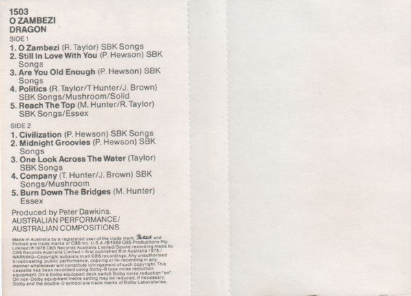 Dragon (5) : O Zambezi (Cass, Album)