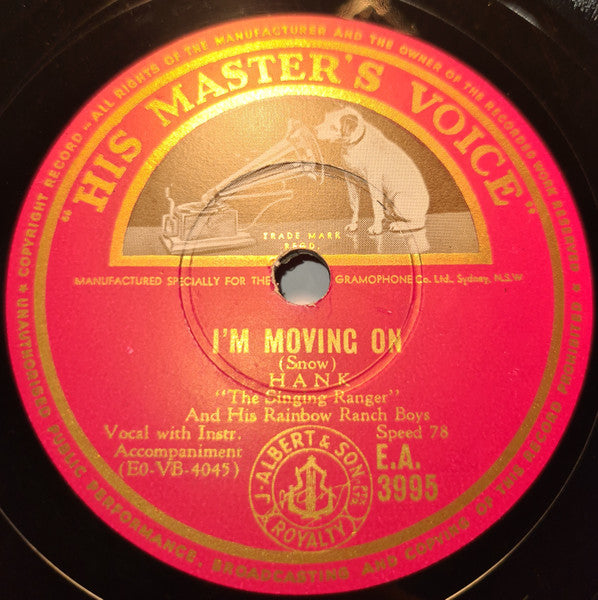Hank Snow And His Rainbow Ranch Boys : I'm Moving On / The Golden Rocket (Shellac, 10")