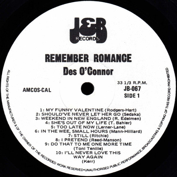 Des O'Connor : Remember Romance (LP)