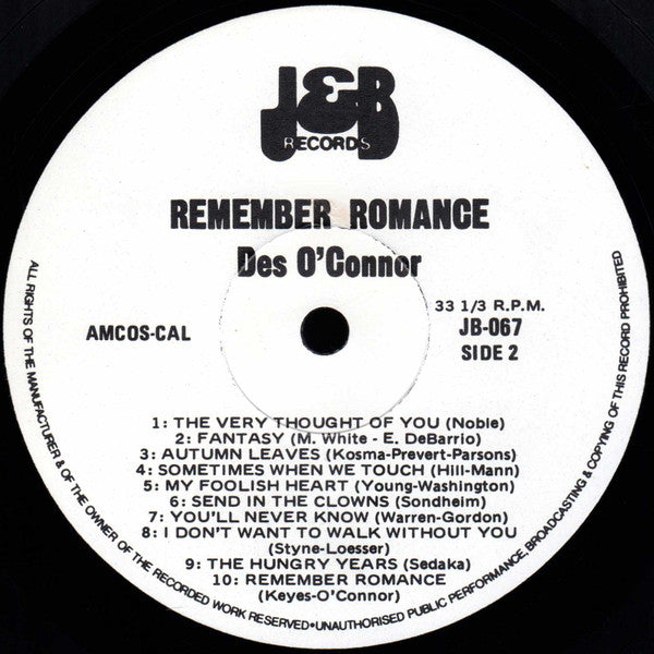 Des O'Connor : Remember Romance (LP)