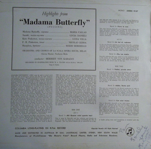 Giacomo Puccini, Maria Callas : Highlights From Madama Butterfly (LP)