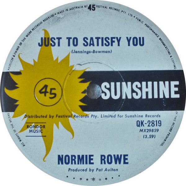 Normie Rowe : Just To Satisfy You (7", Single)