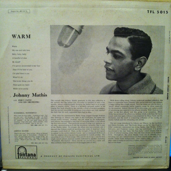 Johnny Mathis With Percy Faith And His Orchestra* : Warm (LP, Album, RE)