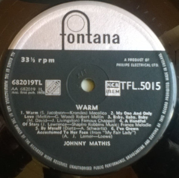 Johnny Mathis With Percy Faith And His Orchestra* : Warm (LP, Album, RE)