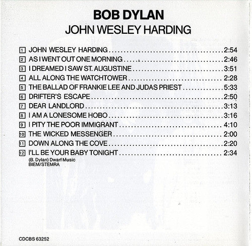 Bob Dylan : John Wesley Harding (CD, Album, RE)