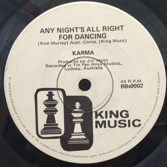 Karma (77) : Any Night's All Right For Dancing (7", Single)