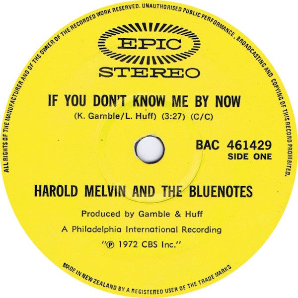 Harold Melvin And The Blue Notes : If You Don't Know Me By Now (7", Single)