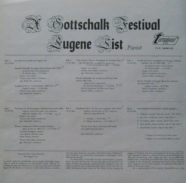 Louis Moreau Gottschalk, Eugene List, Orchester Der Wiener Staatsoper, Berliner Symphoniker, Igor Buketoff, Samuel Adler : A Gottschalk Festival (3xLP, RE + Box)