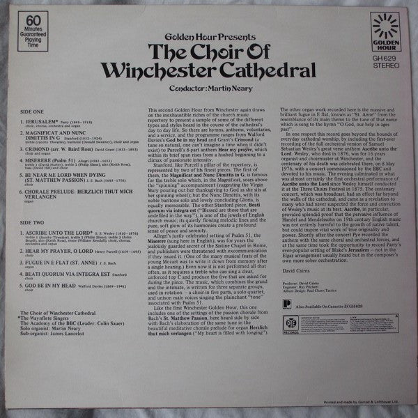 The Choir Of Winchester Cathedral*, Martin Neary (2) : Golden Hour Presents (LP)