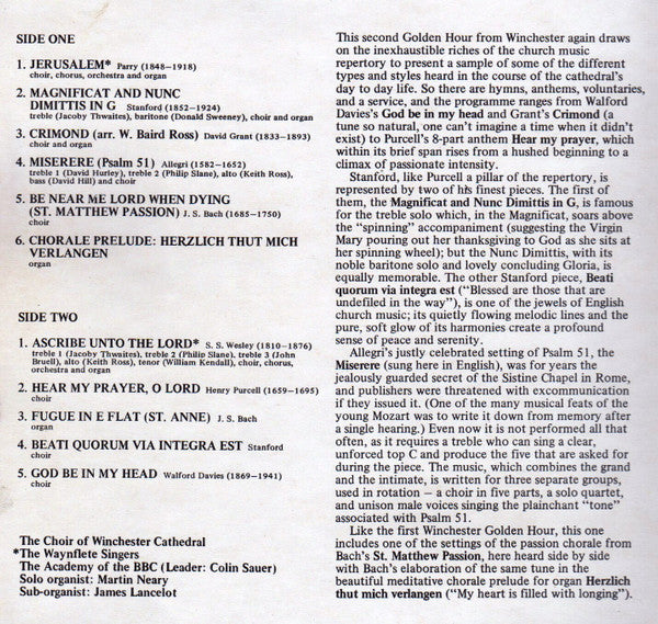 The Choir Of Winchester Cathedral*, Martin Neary (2) : Golden Hour Presents (LP)