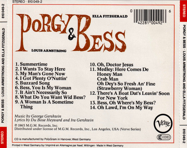 Ella Fitzgerald & Louis Armstrong : Porgy & Bess (CD, Album, RE, Bla)