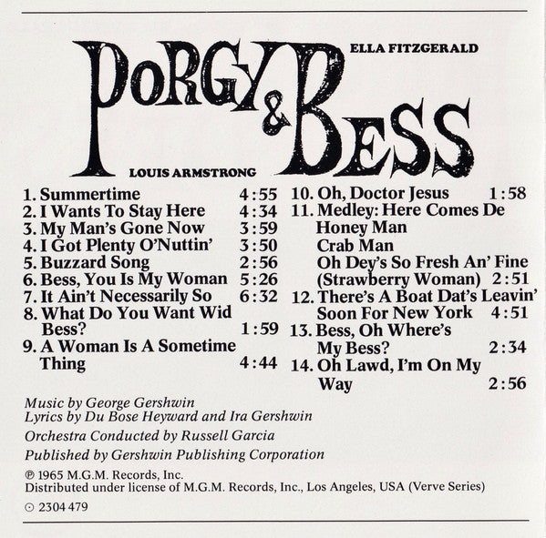 Ella Fitzgerald & Louis Armstrong : Porgy & Bess (CD, Album, RE, Bla)