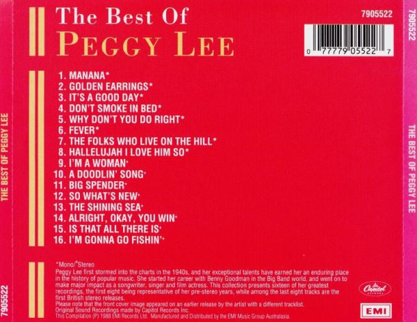 Peggy Lee : The Best Of Peggy Lee  (CD, Comp, RE, RM)