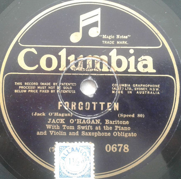 Jack O'Hagan With Tom Swift (3) : Forgotten / Honolulu Moon (Shellac, 10", 80 RPM)