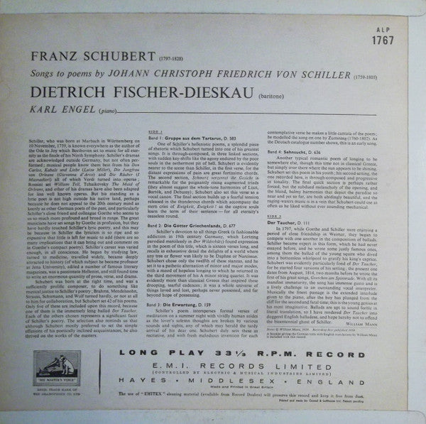 Franz Schubert, Dietrich Fischer-Dieskau With Karl Engel : Schubert Lieder Recital (No. 3) (LP, Album, Mono)