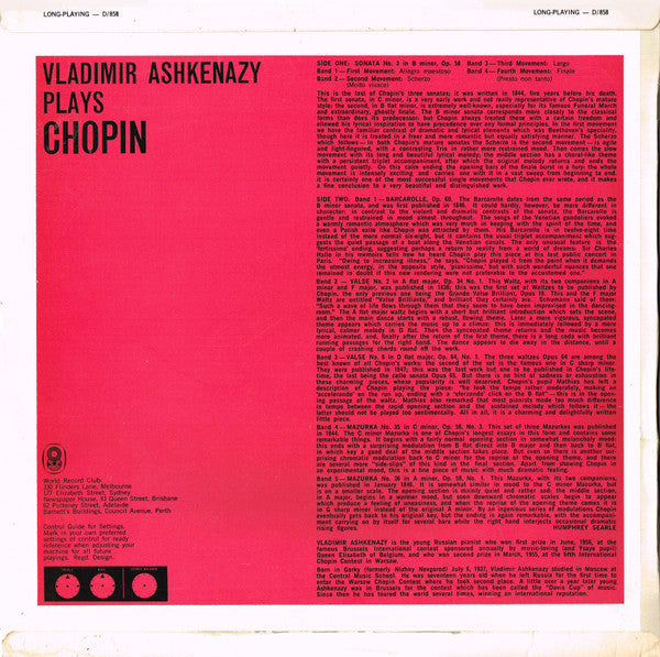 Frédéric Chopin - Vladimir Ashkenazy :  Vladimir Ashkenazy Plays Chopin  (LP, Album, Mono, Club)