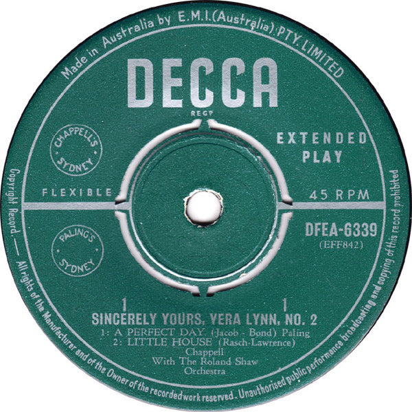 Vera Lynn : Sincerely Yours, Vera Lynn No.2 (7", EP, Mono)