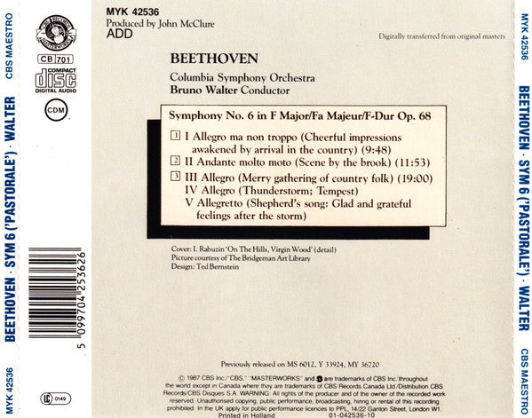 Beethoven*, Bruno Walter, Columbia Symphony Orchestra : Symphony No. 6 "Pastorale" (CD, Album, RE)