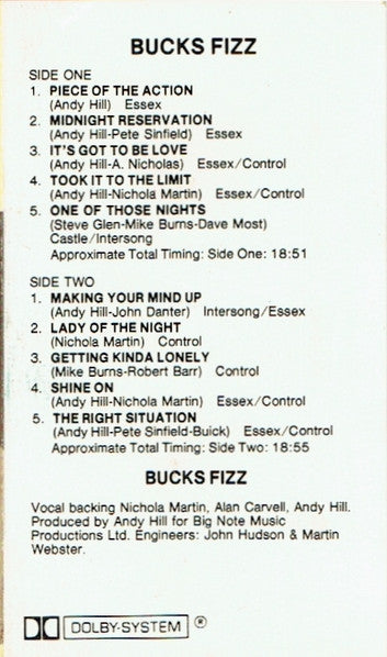 Bucks Fizz : Bucks Fizz (Cass, Album)
