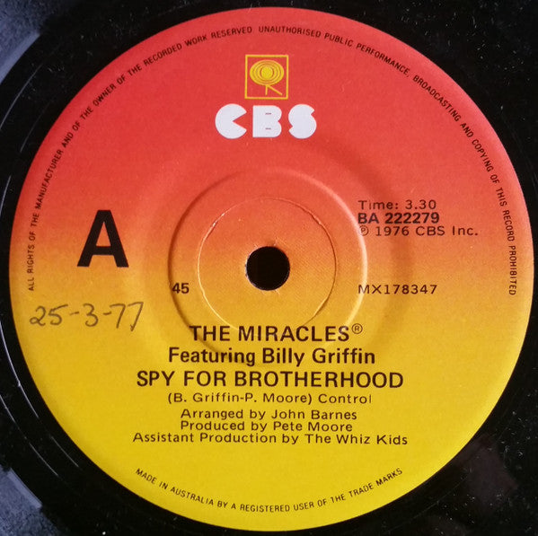 The Miracles Featuring Billy Griffin : Spy For Brotherhood (7", Single)