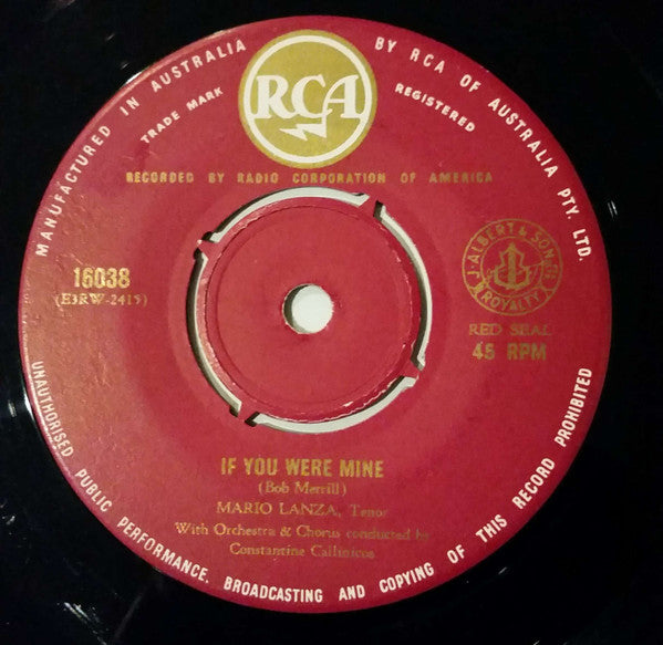 Mario Lanza : Song Of India / If You Were Mine (7", Single, Mono)