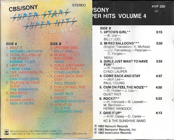 Various : CBS/Sony Super Stars, Super Hits Volume 4 (Cass, Comp)