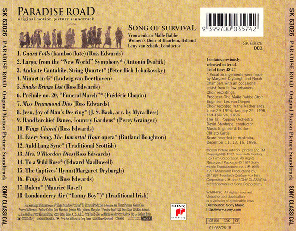 Malle Babbe Women's Choir, Leny van Schaik, Women's Choir Of Haarlem : Paradise Road (Song Of Survival) (Original Motion Picture Soundtrack) (CD, Album)