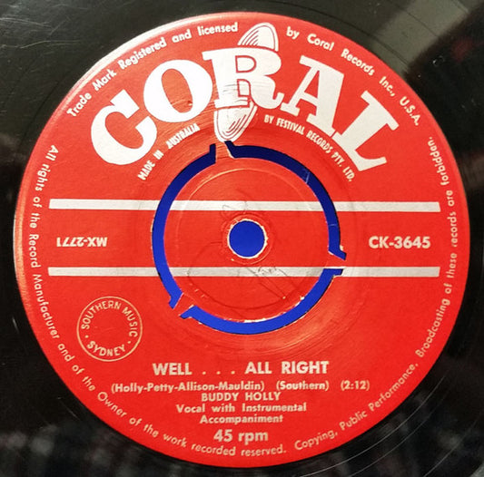Buddy Holly : Well.... All Right / Heartbeat (7", Single, Mono)