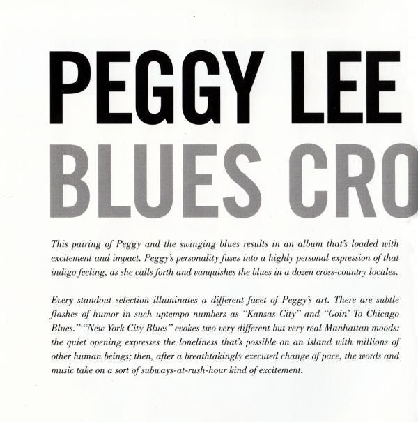 Peggy Lee : Blues Cross Country (CD, Album, RE)