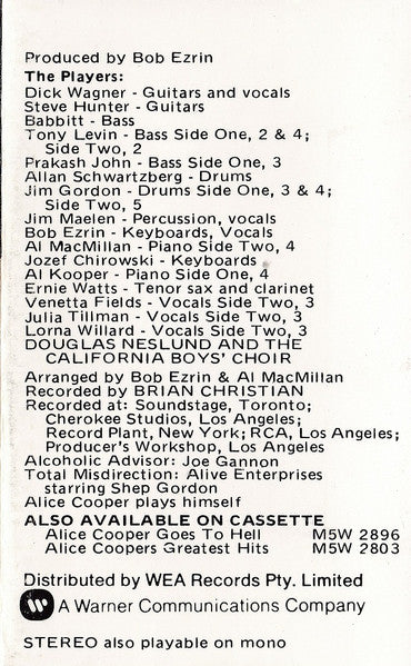 Alice Cooper (2) : Lace And Whiskey (Cass, Album)