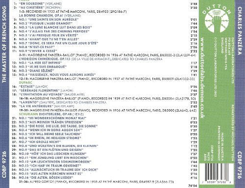 Charles Panzéra : The Master Of French Song (CD, Comp)