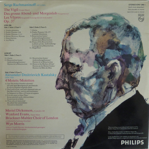 Rachmaninoff*, Kastalsky*, Wyn Morris, Bruckner-Mahler Choir of London* : Das Grosse Abend- Und Morgenlob (Vespermesse)/ The Vigil/ Les Vepres Op. 37/ Vier Motetten/ Four Motets/ Quatre Motets (2xLP)