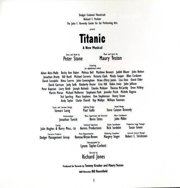 Peter Stone (2), Maury Yeston, Kevin Stites : Titanic: A New Musical (Original Broadway Cast Recording) (CD)