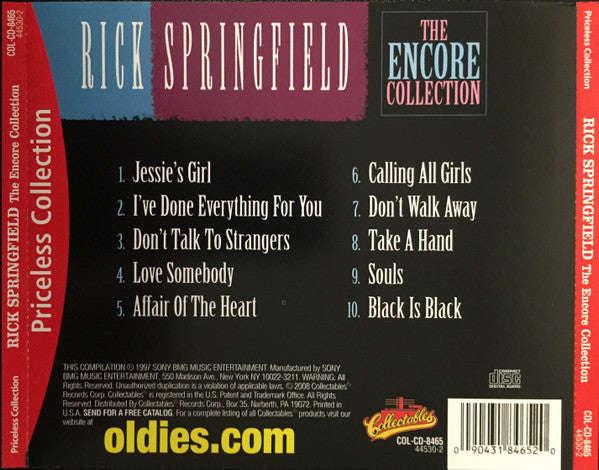 Rick Springfield : The Encore Collection (CD, Comp, RE)
