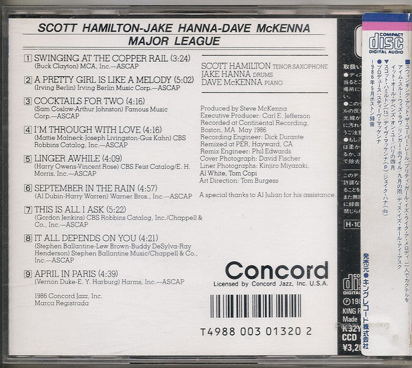 Scott Hamilton, Jake Hanna, Dave McKenna : Major League (CD)