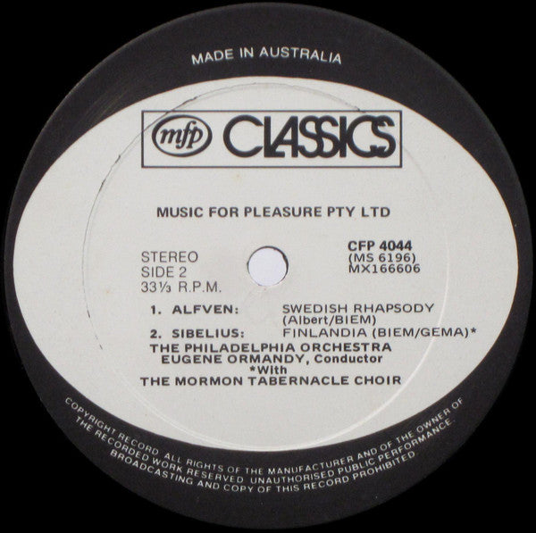 Jean Sibelius, Edvard Grieg, Hugo Alfvén, The Philadelphia Orchestra, Eugene Ormandy : Finlandia (LP)