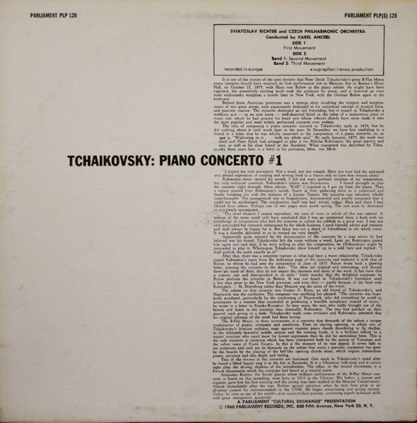 Sviatoslav Richter, Tchaikovsky*, The Czech Philharmonic Orchestra, Karel Ancerl* : Piano Concerto No. 1 In B Flat Minor Op. 23 (LP)