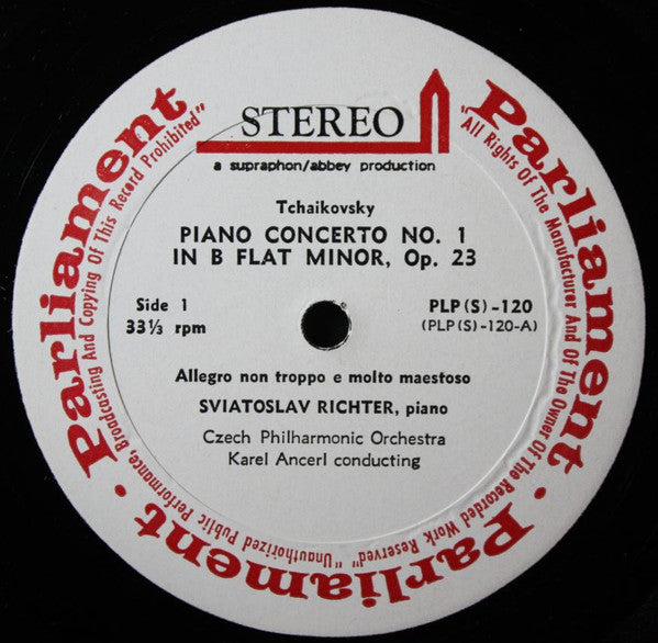 Sviatoslav Richter, Tchaikovsky*, The Czech Philharmonic Orchestra, Karel Ancerl* : Piano Concerto No. 1 In B Flat Minor Op. 23 (LP)