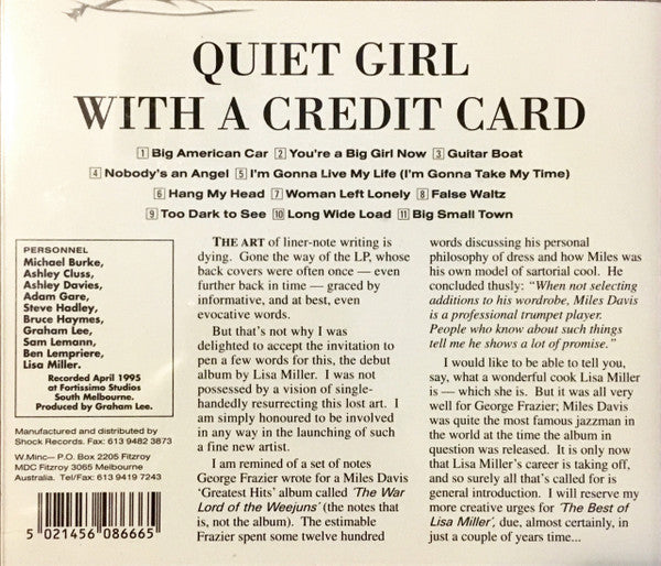 Lisa Miller : Quiet Girl With A Credit Card (CD, Album)