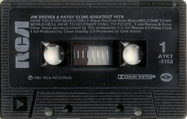 Jim Reeves & Patsy Cline : Greatest Hits (Cass, Comp, RE, Dol)