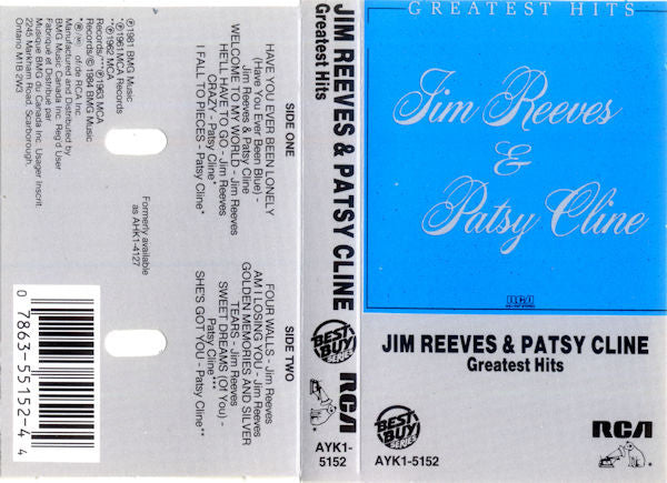 Jim Reeves & Patsy Cline : Greatest Hits (Cass, Comp, RE, Dol)