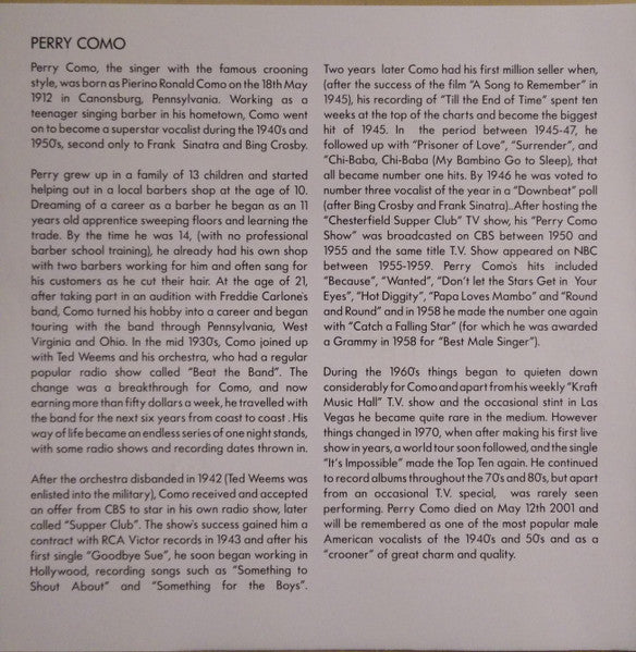 Perry Como : Withhout A Song (CD, Comp)