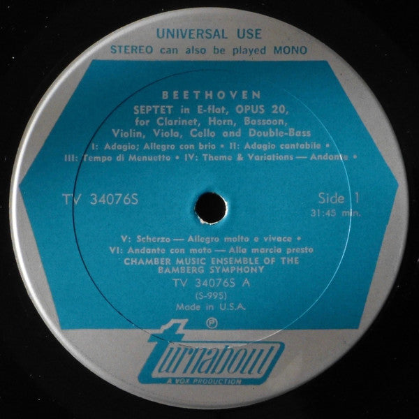 Ludwig Van Beethoven : Septet In E Flat Major, Op. 20 / Three Duos For Clarinet And Bassoon, WoO 27 (LP)