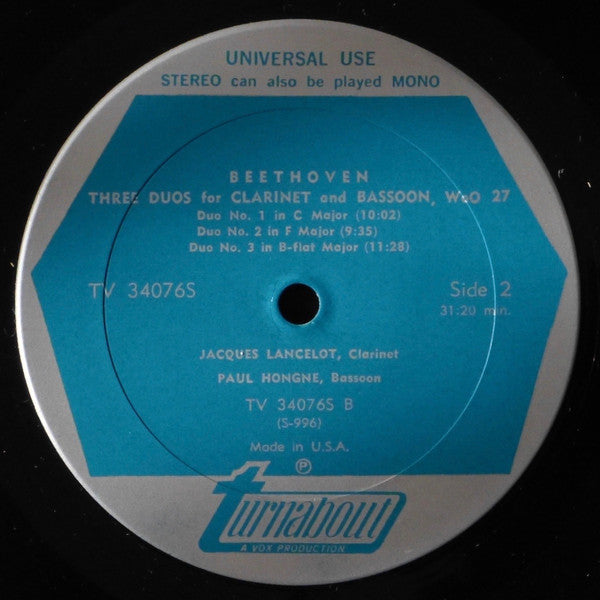 Ludwig Van Beethoven : Septet In E Flat Major, Op. 20 / Three Duos For Clarinet And Bassoon, WoO 27 (LP)