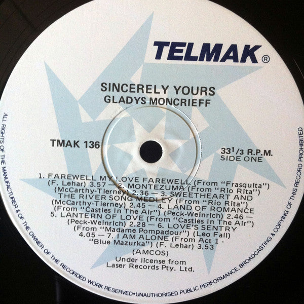 Gladys Moncrieff : Sincerely Yours (LP, Comp)