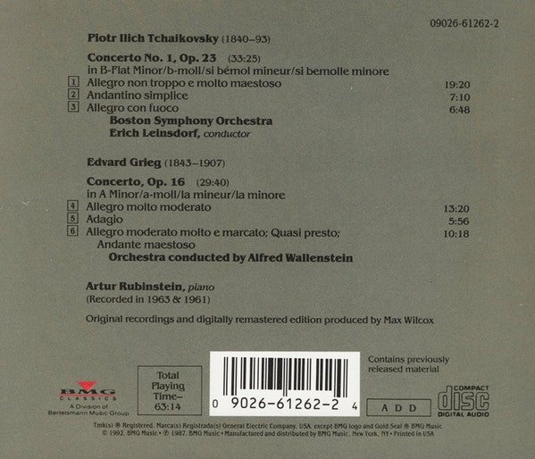 Artur Rubinstein*, Tchaikovsky* ■ Grieg*, Erich Leinsdorf ■ Alfred Wallenstein : Piano Concertos (CD, Comp, RM)