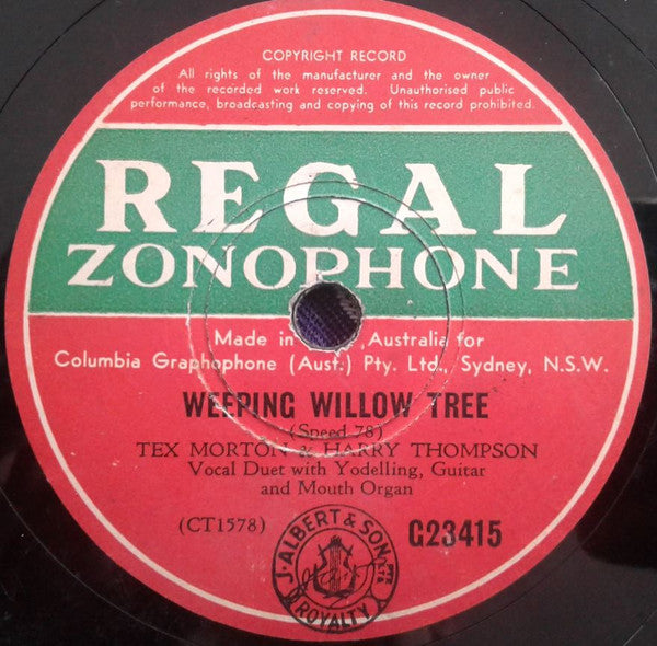 Tex Morton (2) And Harry Thompson : My Blue Ridge Mountain Home / Weeping Willow Tree (Shellac, 10", RP)