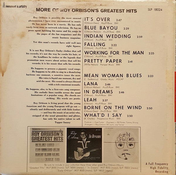 Roy Orbison : More Of Roy Orbison's Greatest Hits (LP, Comp, Ind)