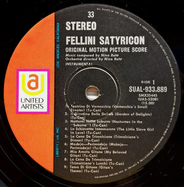 Nino Rota : Original Motion Picture Score - Fellini Satyricon (LP)