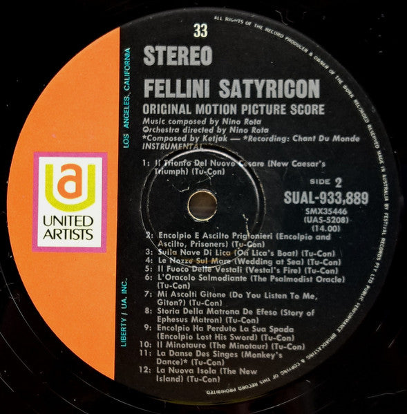 Nino Rota : Original Motion Picture Score - Fellini Satyricon (LP)